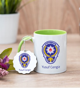 Polis Amblemli Yeşil Kupa Bardak Ve Anahtarlık Set