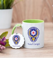 Polis Amblemli Yeşil Kupa Bardak Ve Anahtarlık Set