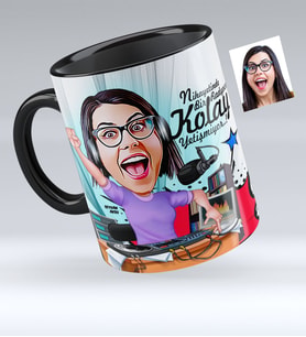 BK Gift Kişiye Özel Bayan Radyocu Karikatürlü Siyah Kupa Bardak  1