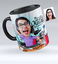 BK Gift Kişiye Özel Bayan Radyocu Karikatürlü Siyah Kupa Bardak  1