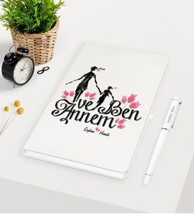 BK Gift Kişiye Özel Annem ve Ben Beyaz Defter Kalem Seti