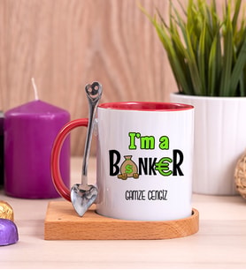 Bankacı Ahşap Altlıklı Kırmızı Kupa Bardak