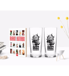 BK Gift Kişiye Özel Renkli Baskılı Alemin Kralı Tasarımlı İkili Rakı Bardağı ve Rakı Cep Kitabı Hediye Seti-1 (Model 1)