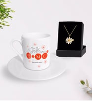 BK Gift Kişiye Özel Fizik Öğretmeni Türk Kahvesi Fincanı ve İsimli Papatya Kolye Hediye Seti-2 (Model 1)