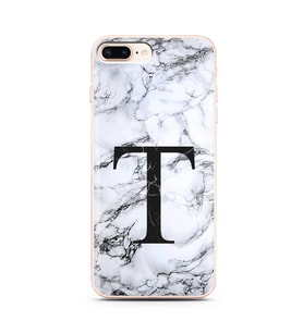Iphone 8 Plus Beyaz Mermer Harf Tasarımlı Telefon Kılıfı T-Harfi 