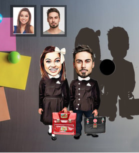 Kişiye Özel Seksenler Siyah Önlük Karikatürlü Ahşap Magnet Sevgili-1