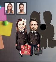 Kişiye Özel Seksenler Siyah Önlük Karikatürlü Ahşap Magnet Sevgili-1