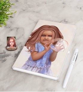 BK Gift Kişiye Özel Kız Çocuk İllüstrasyon Tasarımlı Beyaz Defter ve Kalem Hediye Seti-2