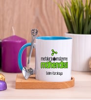 Metalurji ve Malzeme Mühendisi Ahşap Altlıklı Mavi Kupa Bardak