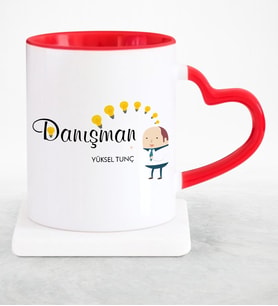 BK Gift Kişiye Özel Mesleki Danışman Kırmızı Kalpli Kupa Bardak