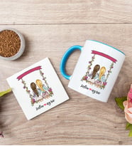 Best Friends Salıncak Tasarım Mavi Kupa Bardak ve Bardak Altlığı