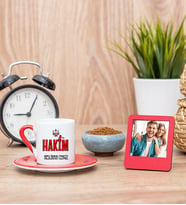 Hakim Kırmızı Türk Kahvesi Fincanı ve Kırmızı Mini Fotoğraf Çerçevesi