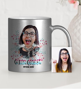 BK Gift Kişiye Özel Kadınlar Günü Temalı Karikatür Gümüş Yaldızlı Kupa Bardak  6