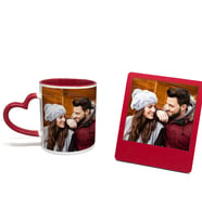 Kişiye Özel Fotoğraf Baskılı Sapı Kalpli Kupa Bardak İnstagram Çerçeve Kırmızı