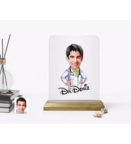 BK Gift Kişiye Özel Erkek Doktor  Karikatürlü Ahşap Standlı Çerçeve (Beyaz)