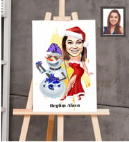 Kişiye Özel Yılbaşı Bayan Karikatürlü Ahşap Tablo 30x47 Model-2