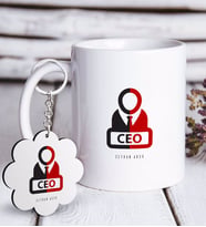BK Gift Kişiye Özel Mesleki CEO Beyaz Kupa ve Anahtarlık Hediye Seti-2 (Model 1)