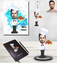 Kişiye Özel Aşçı Karikatürlü 5 li Hediye Seti Bay-2