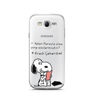 Snoopy Tasarımlı Süper Şeffaf Silikon Telefon Kılıfı Samsung Grand Neo