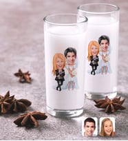 BK Gift Kişiye Özel Renkli Baskılı Sevgililer Karikatürlü İkili Rakı Bardağı Seti-16 (Beyaz)