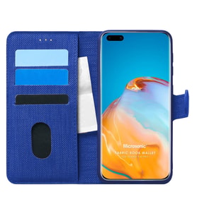 Microsonic Huawei P40 Pro Kılıf Fabric Book Wallet Lacivert