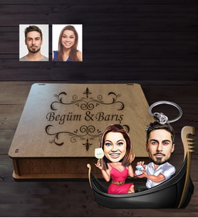 Kişiye Özel Sevgili Karikatürlü Ahşap Anahtarlık Kutulu  Model 18
