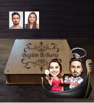 Kişiye Özel Sevgili Karikatürlü Ahşap Anahtarlık Kutulu  Model 18