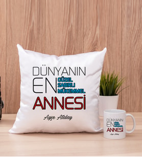 Dünyanın En İyi Annesi Kare Yastık ve Beyaz Kupa Bardak