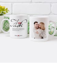 BK Gift Kişiye Özel İsimli Fotoğraflı Tarihli Aşk Anlamlı İkili Beyaz Kupa Bardak-1