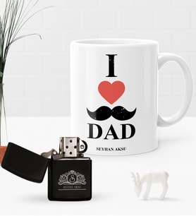 BK Gift Kişiye Özel Babamı Seviyorum Benzinli Çakmak ve Kupa Seti (Model 1)