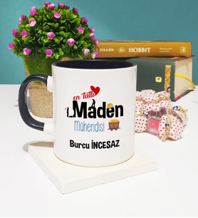Mesajlı Maden Mühendisi Tasarımlı Kişiye Özel Maden Mühendisi Kupa Bardak Siyah