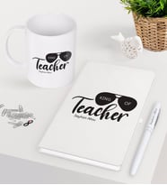 BK Gift Kişiye Özel Öğretmenin Kralı Beyaz Defter Kalem Kupa Seti-1 (Model 1)