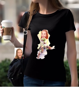 BK Gift Kişiye Özel Bayan Karikatürlü Siyah T-Shirt-17