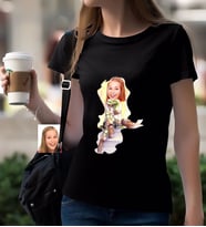 BK Gift Kişiye Özel Bayan Karikatürlü Siyah T-Shirt-17