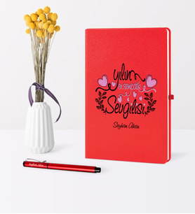 BK Gift Kişiye Özel Yılın En Sempatik Sevgilisi Temalı Kırmızı Defter Kalem Seti