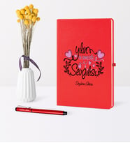 BK Gift Kişiye Özel Yılın En Sempatik Sevgilisi Temalı Kırmızı Defter Kalem Seti