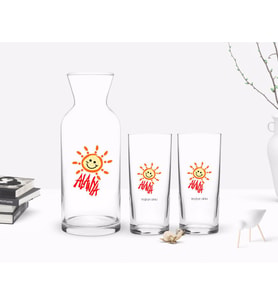 BK Gift Kişiye Özel Renkli Baskılı Alanya Tasarımlı Turistik İkili Rakı Bardağı ve Karaf Hediye Seti-1 (Beyaz)
