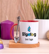 Biyolog Ahşap Altlıklı Kırmızı Kupa Bardak