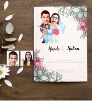 BK Gift Kişiye Özel Karikatürlü Nikah & Düğün Davetiyesi Model 9 (50 Adet)