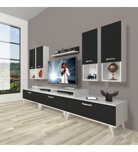 Decoraktiv Ekoflex 8da Slm Retro Tv Ünitesi Tv Sehpası (Beyaz-Siyah)