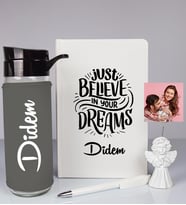Kişiye Özel Defter Kalem Matara Ve Fotoğraflı Notluk Seti 93524 (Beyaz)