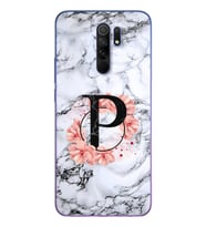 Mermer Çiçekli Harf Tasarım Süper Şeffaf Silikon Telefon Kılıfı Xiomai Redmi 9 P