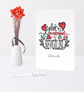 BK Gift Kişiye Özel Yılın En Mükemmel Sevgilisi Temalı Beyaz Defter Kalem Seti