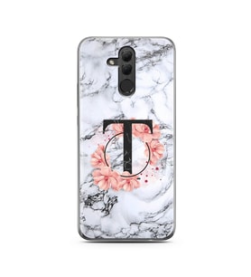 Mermer Çiçekli Harf Tasarım Süper Şeffaf Silikon Telefon Kılıfı Huawei Mate 20 L