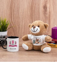 Kadınlar Günü Hediyesi Siyah Kupa Bardak ve Peluş Ayıcık