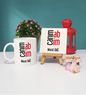 Abiye Hediye Canım Abim Tasarımlı Kişiye Özel Abi Kupa Bardak ve Dekoratif Taş Baskı Seti