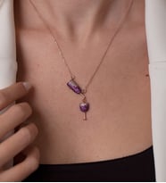 Şarap Ve Kadeh Model Yakut Taşlı Gümüş Kolye