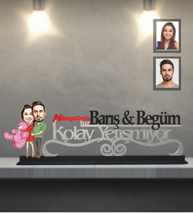 Kişiye Özel Sevgili Karikatürlü Kolay Yetişmiyor Ahşap Biblo Model-8