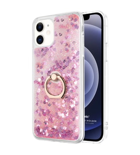 Microsonic Apple iPhone 12 Mini Kılıf Glitter Liquid Holder Pembe