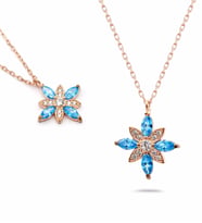 Else Silver Aquamarin Taşlı Umut Çiçeği Gümüş Kolye (Rose)